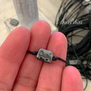 Rectangle Gun Metal Tone Wax Cord Bracelet